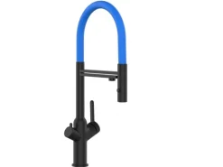 VIZIO 3 Wege Wasserhahn Küchenarmatur BOD mit 360° Schwenkbarem Auslauf Abnehmbare 2 Strahl Handbrause Schwarz Matt Hellblau< Einhebelmischer