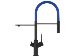 Einhebelmischer<VIZIO 4 Wege Wasserhahn Küchenarmatur BOD mit 360° Schwenkbarem Auslauf Abnehmbare 2 Strahl Handbrause Schwarz Matt Blau