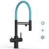 Einhebelmischer<VIZIO 5 Wege Wasserhahn Küchenarmatur Edelstahl Massiv mit 360° Schwenkbarem Auslauf Abnehmbare 2 Strahl Handbrause PVD Schwarz Matt   Hellblau