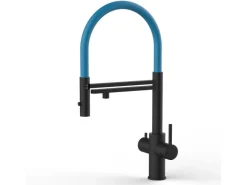 Einhebelmischer<VIZIO 5 Wege Wasserhahn Küchenarmatur Edelstahl Massiv mit 360° Schwenkbarem Auslauf Abnehmbare 2 Strahl Handbrause PVD Schwarz Matt   Hellblau
