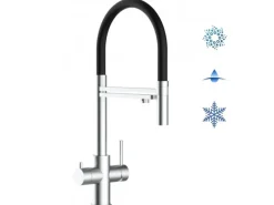 Einhebelmischer<VIZIO 5 Wege Wasserhahn Küchenarmatur Edelstahl Massiv mit 360° Schwenkbarem Auslauf Abnehmbare 2 Strahl Handbrause Gebürstet   Schwarz