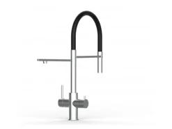 Einhebelmischer<VIZIO 5 Wege Wasserhahn Küchenarmatur Edelstahl Massiv mit 360° Schwenkbarem Auslauf Abnehmbare 2 Strahl Handbrause Gebürstet   Schwarz