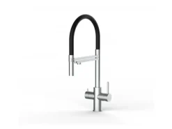 Einhebelmischer<VIZIO 5 Wege Wasserhahn Küchenarmatur Edelstahl Massiv mit 360° Schwenkbarem Auslauf Abnehmbare 2 Strahl Handbrause Gebürstet   Schwarz