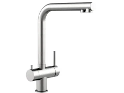 VIZIO 3 Wege Wasserhahn Küchenarmatur Edelstahl Massiv mit 360° Schwenkbarem L Auslauf Gebürstet< Einhebelmischer