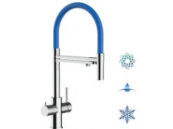 Einhebelmischer<VIZIO 5 Wege Wasserhahn Küchenarmatur Edelstahl Massiv mit 360° Schwenkbarem Auslauf Abnehmbare 2 Strahl Handbrause Hochglanz   Blau