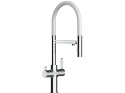 Clearance VIZIO 3 Wege Wasserhahn Küchenarmatur FC mit 360° Schwenkbarem Auslauf Abnehmbare 2 Strahl Handbrause Verchromt Weiß