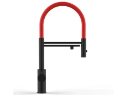 Einhebelmischer<VIZIO 5 Wege Wasserhahn Küchenarmatur Edelstahl Massiv mit 360° Schwenkbarem Auslauf Abnehmbare 2 Strahl Handbrause PVD Schwarz Matt   Rot