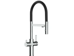 VIZIO 3 Wege Wasserhahn Küchenarmatur FC mit 360° Schwenkbarem Auslauf Abnehmbare 2 Strahl Handbrause Verchromt Schwarz< Einhebelmischer