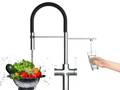 VIZIO 3 Wege Wasserhahn Küchenarmatur FC mit 360° Schwenkbarem Auslauf Abnehmbare 2 Strahl Handbrause Verchromt Schwarz< Einhebelmischer