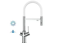 Einhebelmischer<VIZIO 4 Wege Wasserhahn Küchenarmatur BOD mit 360° Schwenkbarem Auslauf Abnehmbare 2 Strahl Handbrause Verchromt   Weiß