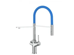 Outlet VIZIO 3 Wege Wasserhahn Küchenarmatur BOD mit 360° Schwenkbarem Auslauf Abnehmbare 2 Strahl Handbrause Verchromt Blau