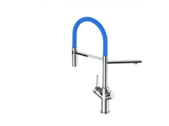 Outlet VIZIO 3 Wege Wasserhahn Küchenarmatur BOD mit 360° Schwenkbarem Auslauf Abnehmbare 2 Strahl Handbrause Verchromt   Blau