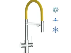 Hot VIZIO 5 Wege Wasserhahn Küchenarmatur Edelstahl Massiv mit 360° Schwenkbarem Auslauf Abnehmbare 2 Strahl Handbrause Gebürstet Gelb
