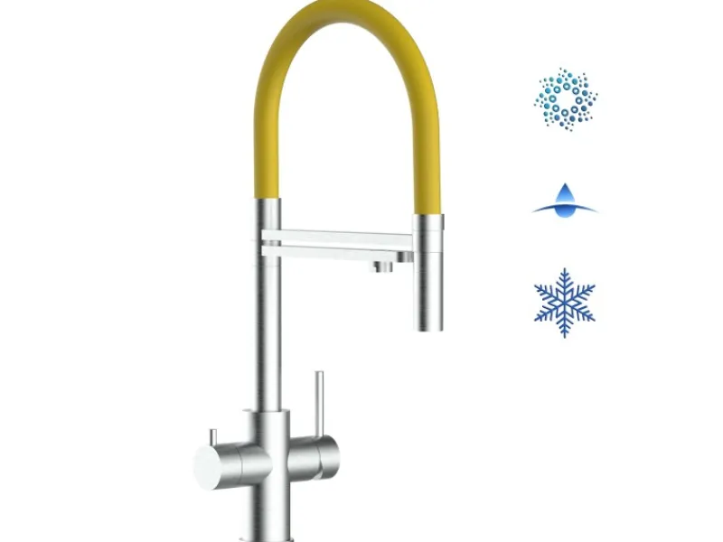 Hot VIZIO 5 Wege Wasserhahn Küchenarmatur Edelstahl Massiv mit 360° Schwenkbarem Auslauf Abnehmbare 2 Strahl Handbrause Gebürstet Gelb