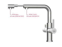 Einhebelmischer<VIZIO 3 Wege Wasserhahn Küchenarmatur Edelstahl Massiv mit Schwenkbarem L Auslauf und Herausziehbarer Brause Gebürstet