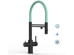 Sale VIZIO 5 Wege Wasserhahn Küchenarmatur Edelstahl Massiv mit 360° Schwenkbarem Auslauf Abnehmbare 2 Strahl Handbrause PVD Schwarz Matt Türkis