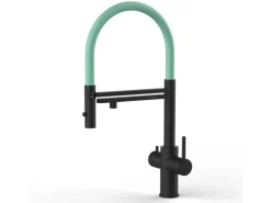 Sale VIZIO 5 Wege Wasserhahn Küchenarmatur Edelstahl Massiv mit 360° Schwenkbarem Auslauf Abnehmbare 2 Strahl Handbrause PVD Schwarz Matt Türkis