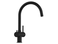VIZIO 3 Wege Wasserhahn Küchenarmatur Edelstahl Massiv mit 360° Schwenkbarem U Auslauf PVD Schwarz Matt< Einhebelmischer