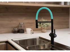 Sale VIZIO 3 Wege Wasserhahn Küchenarmatur BOD mit 360° Schwenkbarem Auslauf Abnehmbare 2 Strahl Handbrause Schwarz Matt   Türkis