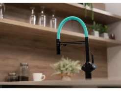 Sale VIZIO 3 Wege Wasserhahn Küchenarmatur BOD mit 360° Schwenkbarem Auslauf Abnehmbare 2 Strahl Handbrause Schwarz Matt   Türkis