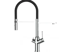 Best VIZIO 3 Wege Wasserhahn Küchenarmatur BOD mit 360° Schwenkbarem Auslauf Abnehmbare 2 Strahl Handbrause Verchromt Schwarz