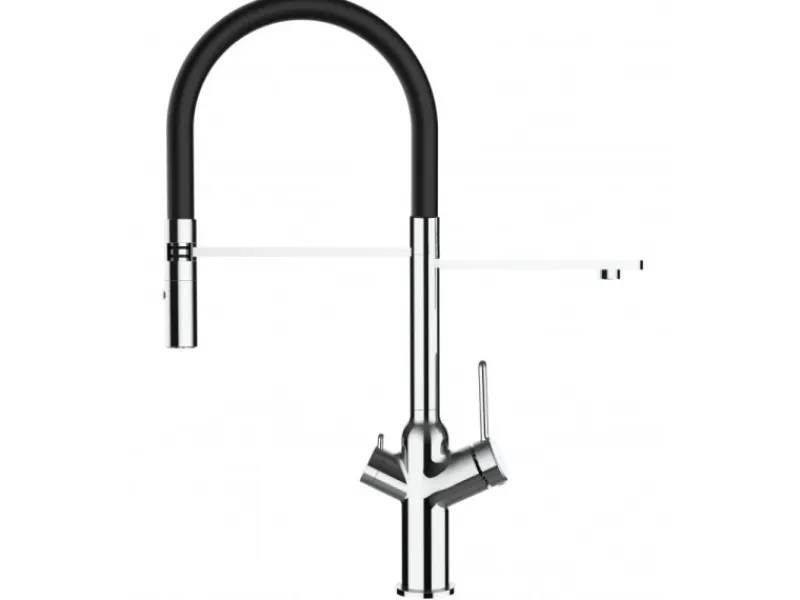 Best VIZIO 3 Wege Wasserhahn Küchenarmatur BOD mit 360° Schwenkbarem Auslauf Abnehmbare 2 Strahl Handbrause Verchromt Schwarz