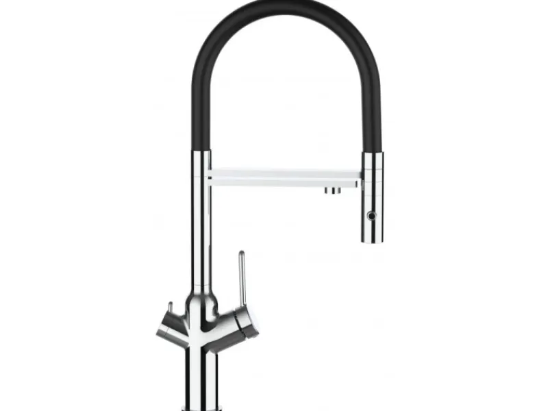 Best VIZIO 3 Wege Wasserhahn Küchenarmatur BOD mit 360° Schwenkbarem Auslauf Abnehmbare 2 Strahl Handbrause Verchromt Schwarz