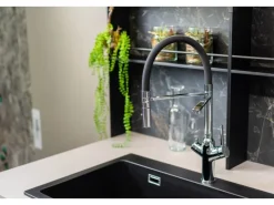 Best VIZIO 3 Wege Wasserhahn Küchenarmatur BOD mit 360° Schwenkbarem Auslauf Abnehmbare 2 Strahl Handbrause Verchromt Schwarz