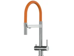 Einhebelmischer<VIZIO 3 Wege Wasserhahn Küchenarmatur Edelstahl Massiv mit 360° Schwenkbarem Auslauf Abnehmbare 2 Strahl Handbrause Hochglanz Orange