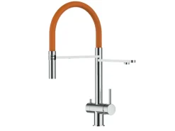 Einhebelmischer<VIZIO 3 Wege Wasserhahn Küchenarmatur Edelstahl Massiv mit 360° Schwenkbarem Auslauf Abnehmbare 2 Strahl Handbrause Hochglanz   Orange