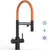 VIZIO 5 Wege Wasserhahn Küchenarmatur Edelstahl Massiv mit 360° Schwenkbarem Auslauf Abnehmbare 2 Strahl Handbrause PVD Schwarz Matt   Orange< Einhebelmischer