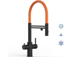 VIZIO 5 Wege Wasserhahn Küchenarmatur Edelstahl Massiv mit 360° Schwenkbarem Auslauf Abnehmbare 2 Strahl Handbrause PVD Schwarz Matt   Orange< Einhebelmischer