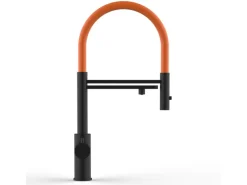 VIZIO 5 Wege Wasserhahn Küchenarmatur Edelstahl Massiv mit 360° Schwenkbarem Auslauf Abnehmbare 2 Strahl Handbrause PVD Schwarz Matt   Orange< Einhebelmischer