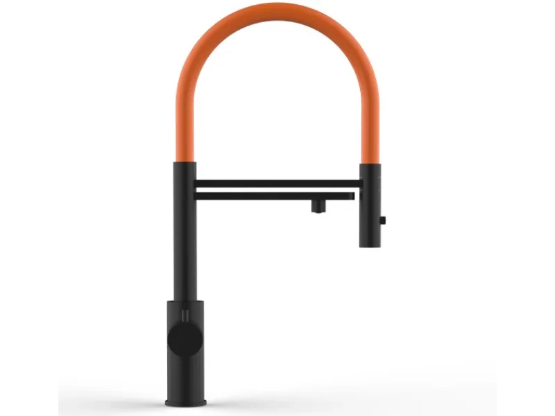 VIZIO 5 Wege Wasserhahn Küchenarmatur Edelstahl Massiv mit 360° Schwenkbarem Auslauf Abnehmbare 2 Strahl Handbrause PVD Schwarz Matt Orange< Einhebelmischer