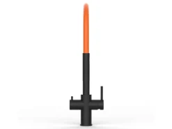 VIZIO 5 Wege Wasserhahn Küchenarmatur Edelstahl Massiv mit 360° Schwenkbarem Auslauf Abnehmbare 2 Strahl Handbrause PVD Schwarz Matt Orange< Einhebelmischer