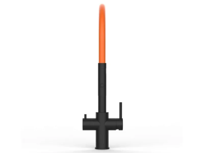 VIZIO 5 Wege Wasserhahn Küchenarmatur Edelstahl Massiv mit 360° Schwenkbarem Auslauf Abnehmbare 2 Strahl Handbrause PVD Schwarz Matt Orange< Einhebelmischer