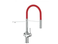 Online VIZIO 3 Wege Wasserhahn Küchenarmatur BOD mit 360° Schwenkbarem Auslauf Abnehmbare 2 Strahl Handbrause Verchromt   Rot