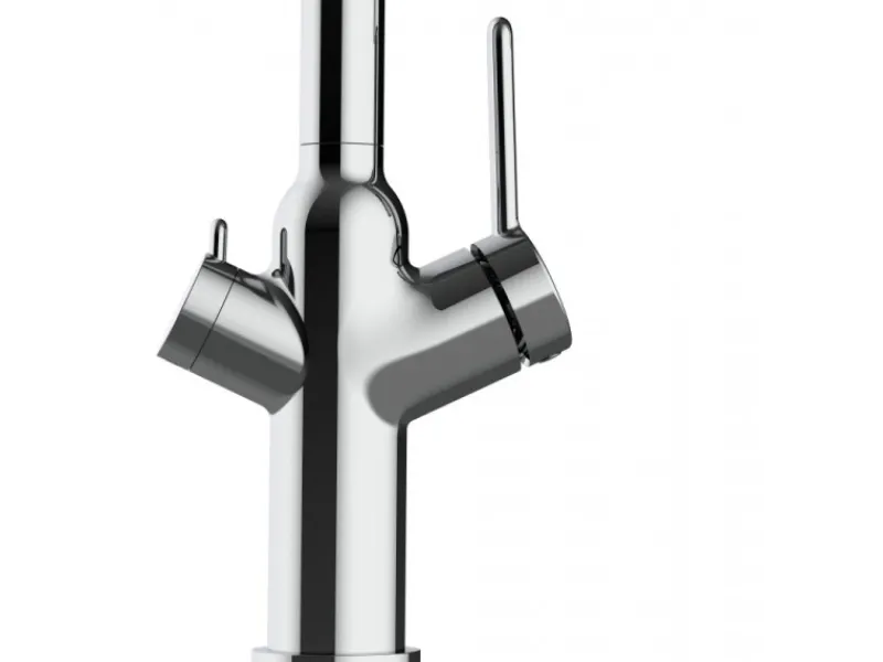 Online VIZIO 3 Wege Wasserhahn Küchenarmatur BOD mit 360° Schwenkbarem Auslauf Abnehmbare 2 Strahl Handbrause Verchromt Rot