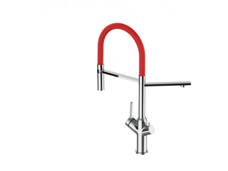 Online VIZIO 3 Wege Wasserhahn Küchenarmatur BOD mit 360° Schwenkbarem Auslauf Abnehmbare 2 Strahl Handbrause Verchromt Rot