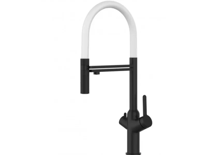 VIZIO 3 Wege Wasserhahn Küchenarmatur BOD mit 360° Schwenkbarem Auslauf Abnehmbare 2 Strahl Handbrause Schwarz Matt Weiß< Einhebelmischer