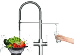 VIZIO 4 Wege Wasserhahn Küchenarmatur FC mit 360° Schwenkbarem Auslauf Abnehmbare 2 Strahl Handbrause Verchromt< Einhebelmischer