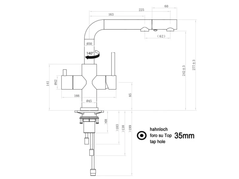 VIZIO 4 Wege Wasserhahn Küchenarmatur Edelstahl Massiv mit Schwenkbarem L Auslauf und Herausziehbarer Brause Hochglanz< Einhebelmischer