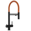Best VIZIO 3 Wege Wasserhahn Küchenarmatur Edelstahl Massiv mit 360° Schwenkbarem Auslauf und Abnehmbare 2 Strahl Handbrause PVD Schwarz Matt   Orange