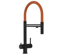 Best VIZIO 3 Wege Wasserhahn Küchenarmatur Edelstahl Massiv mit 360° Schwenkbarem Auslauf und Abnehmbare 2 Strahl Handbrause PVD Schwarz Matt Orange