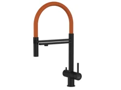 Best VIZIO 3 Wege Wasserhahn Küchenarmatur Edelstahl Massiv mit 360° Schwenkbarem Auslauf und Abnehmbare 2 Strahl Handbrause PVD Schwarz Matt Orange