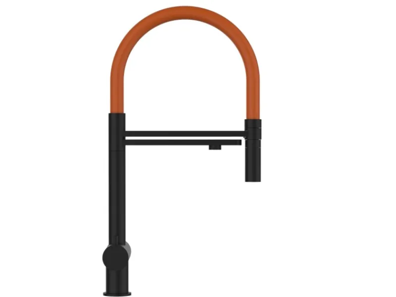 Best VIZIO 3 Wege Wasserhahn Küchenarmatur Edelstahl Massiv mit 360° Schwenkbarem Auslauf und Abnehmbare 2 Strahl Handbrause PVD Schwarz Matt Orange