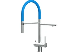 VIZIO 3 Wege Wasserhahn Küchenarmatur Edelstahl Massiv mit 360° Schwenkbarem Auslauf Abnehmbare 2 Strahl Handbrause Gebürstet Hellblau