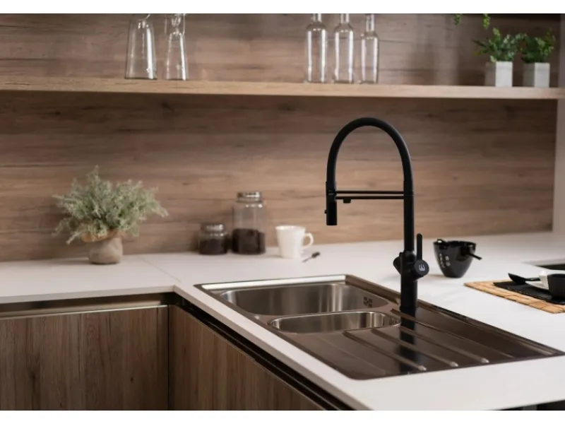Best VIZIO 3 Wege Wasserhahn Küchenarmatur BOD mit 360° Schwenkbarem Auslauf Abnehmbare 2 Strahl Handbrause Schwarz Matt Schwarz
