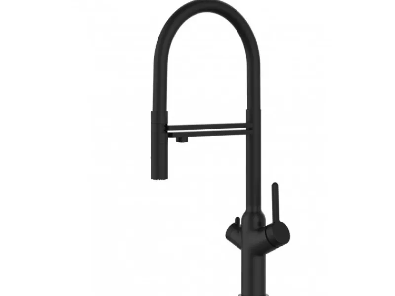 Best VIZIO 3 Wege Wasserhahn Küchenarmatur BOD mit 360° Schwenkbarem Auslauf Abnehmbare 2 Strahl Handbrause Schwarz Matt Schwarz