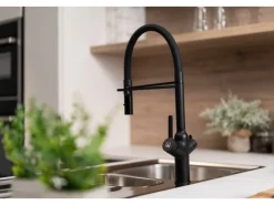Best VIZIO 3 Wege Wasserhahn Küchenarmatur BOD mit 360° Schwenkbarem Auslauf Abnehmbare 2 Strahl Handbrause Schwarz Matt Schwarz